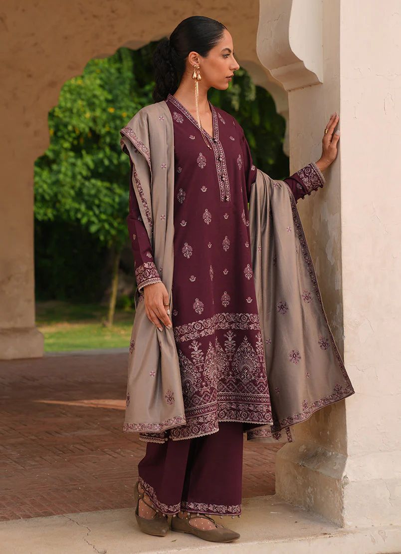 3PC EMBROIDERED DHANAK DRESS  WA-72 RP