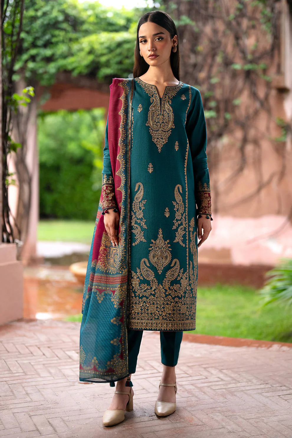 3PC EMBROIDERED DHANAK DRESS  WA-57 RP