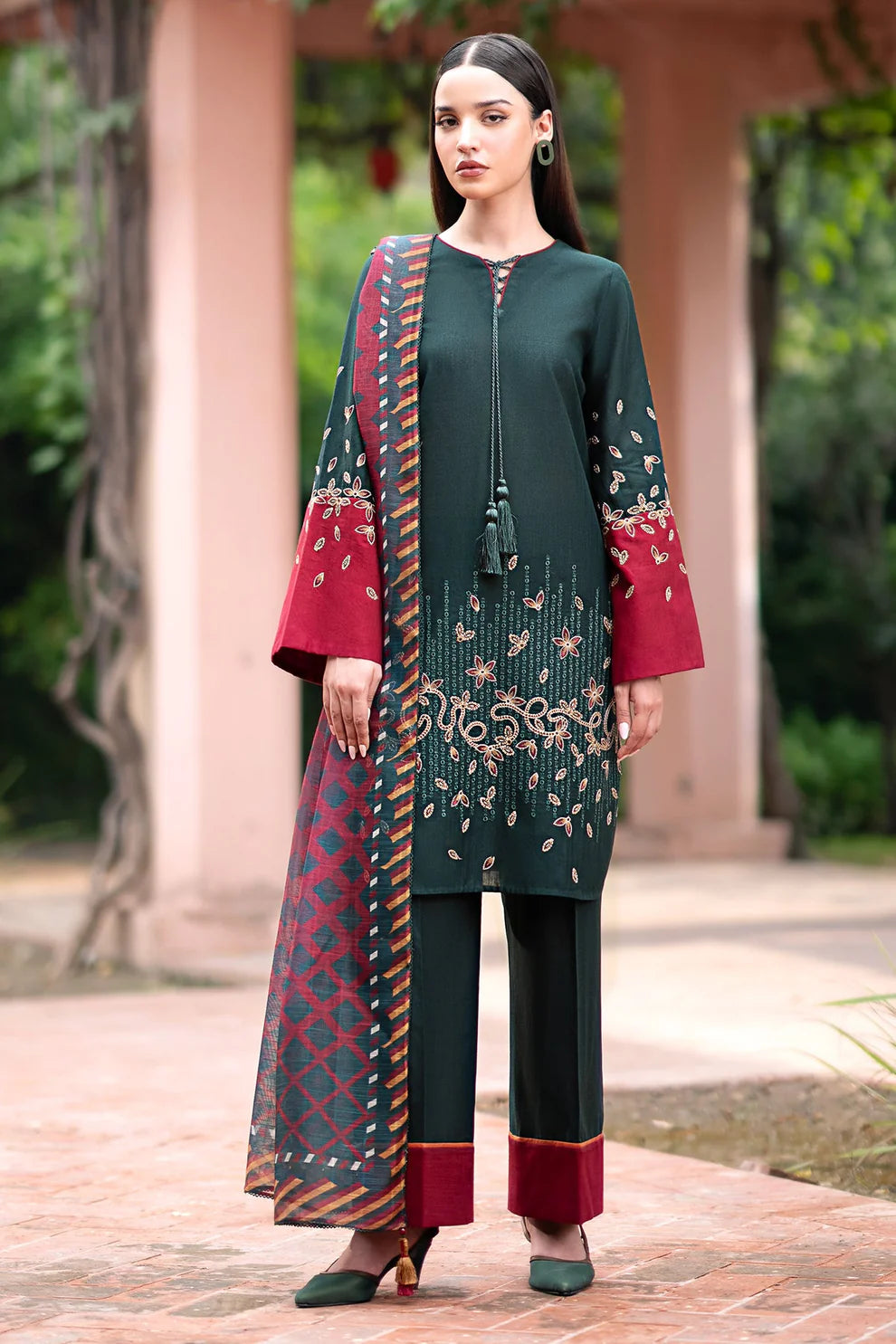 3PC EMBROIDERED DHANAK DRESS  WA-19 RP