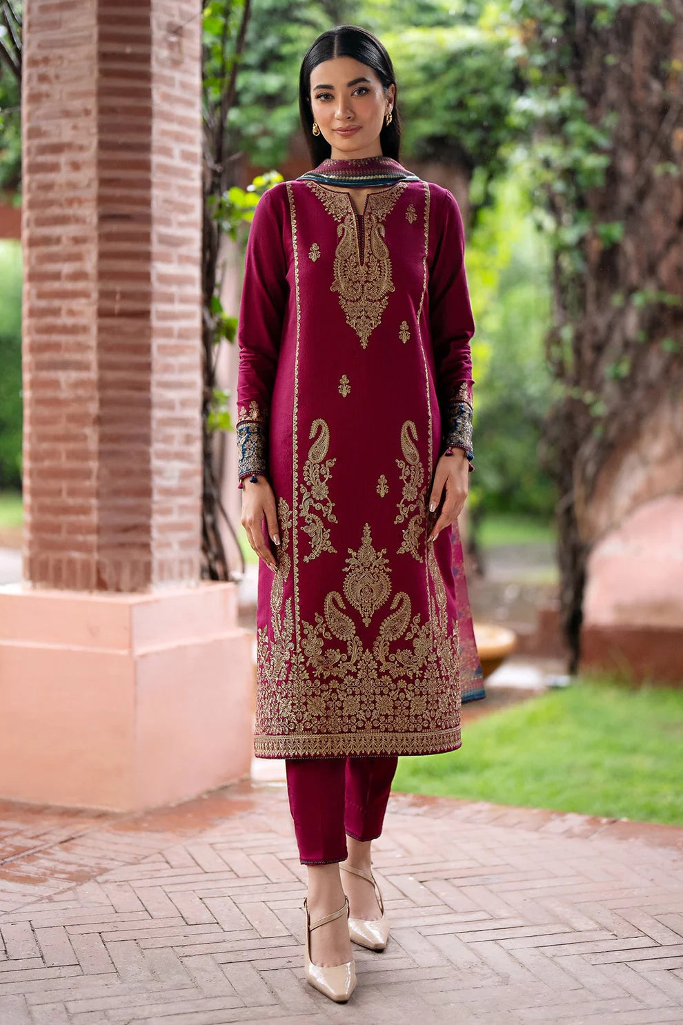 3PC EMBROIDERED DHANAK DRESS  WA-58 RP