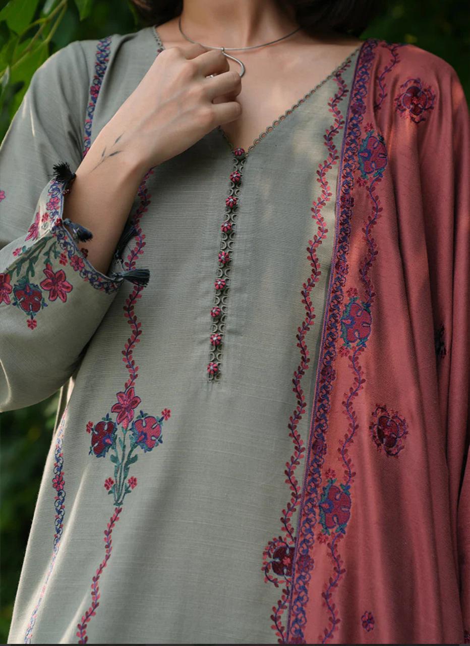 3PC EMBROIDERED DHANAK DRESS  WA-86 RP