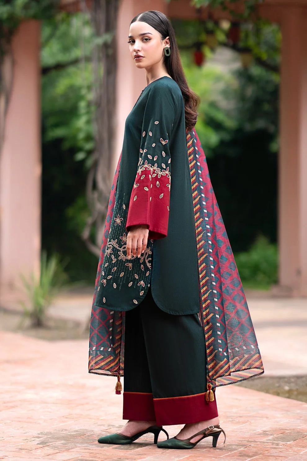 3PC EMBROIDERED DHANAK DRESS  WA-19 RP