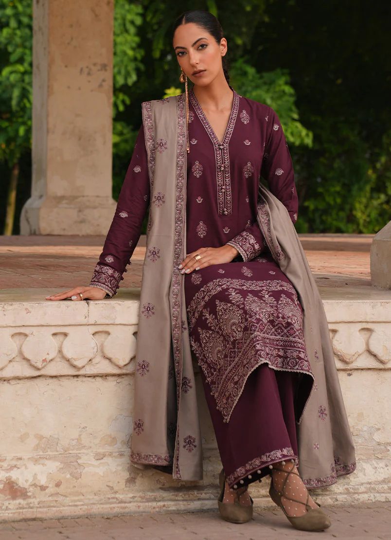 3PC EMBROIDERED DHANAK DRESS  WA-72 RP