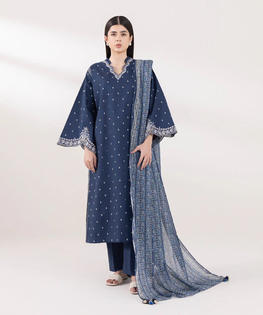 3PC EMBROIDERED DHANAK DRESS  WA-08 RP