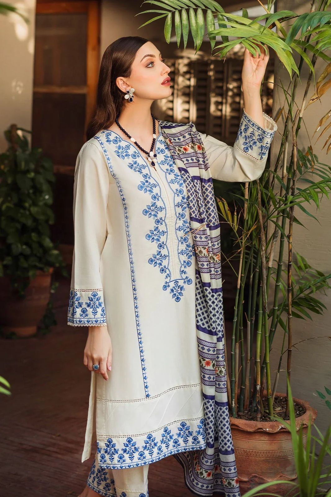 3PC EMBROIDERED DHANAK DRESS  WA-88 RP