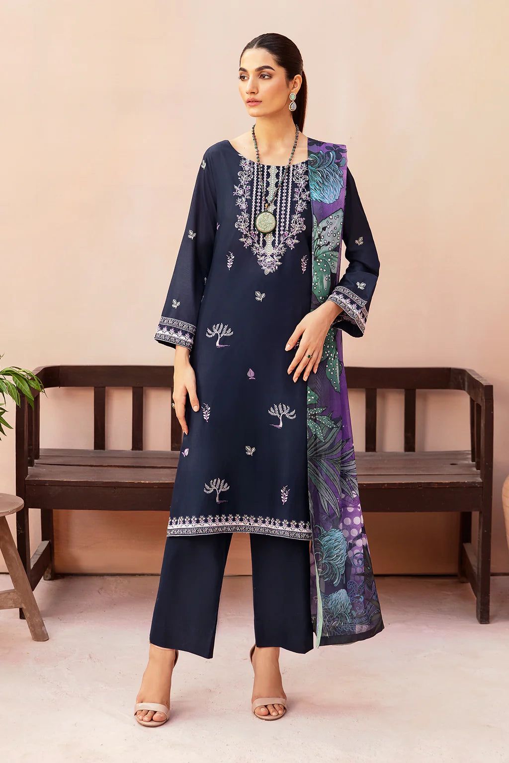 3PC EMBROIDERED DHANAK DRESS  WA-87 RP