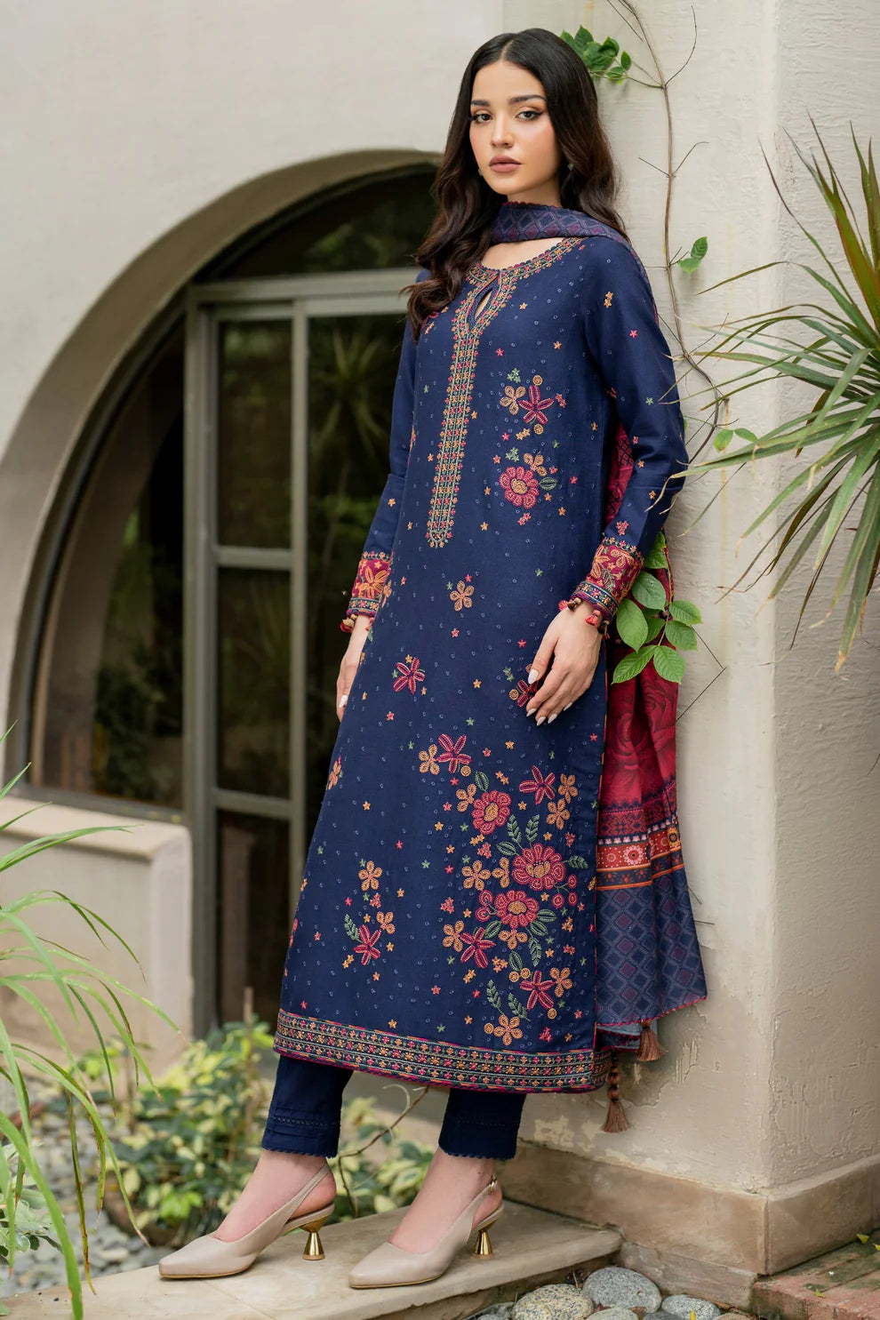 3PC EMBROIDERED DHANAK DRESS  WA-12 RP