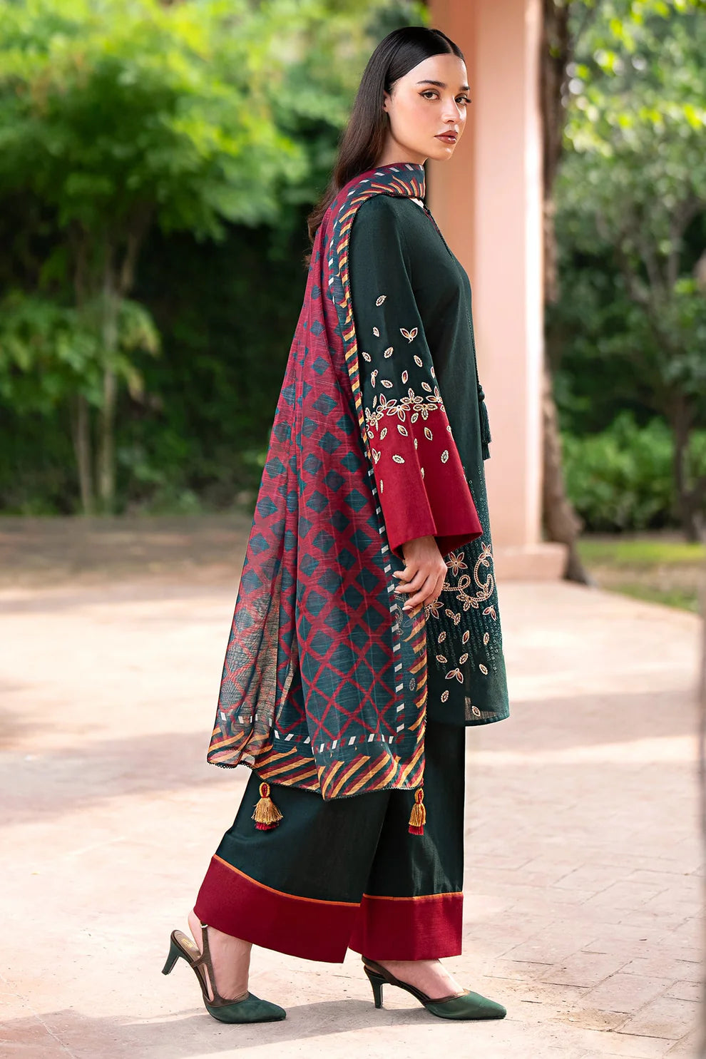 3PC EMBROIDERED DHANAK DRESS  WA-19 RP