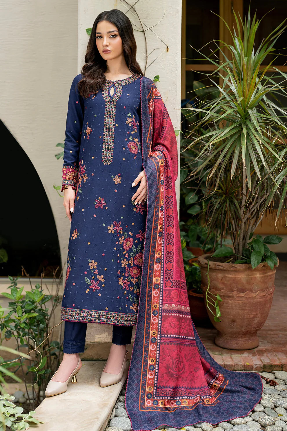 3PC EMBROIDERED DHANAK DRESS  WA-12 RP