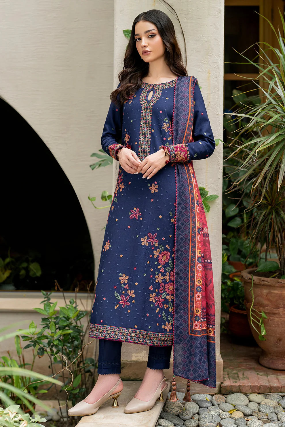 3PC EMBROIDERED DHANAK DRESS  WA-12 RP