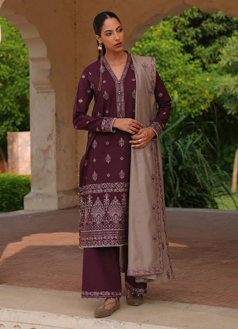 3PC EMBROIDERED DHANAK DRESS  WA-72 RP