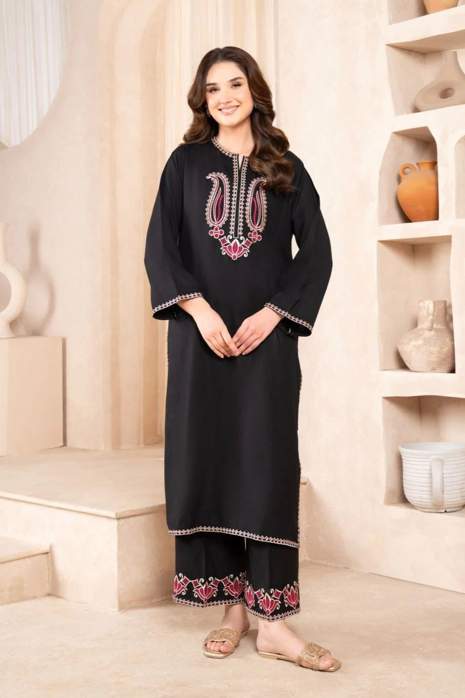 2PC EMBROIDERED DHANAK DRESS  WA-60 RP