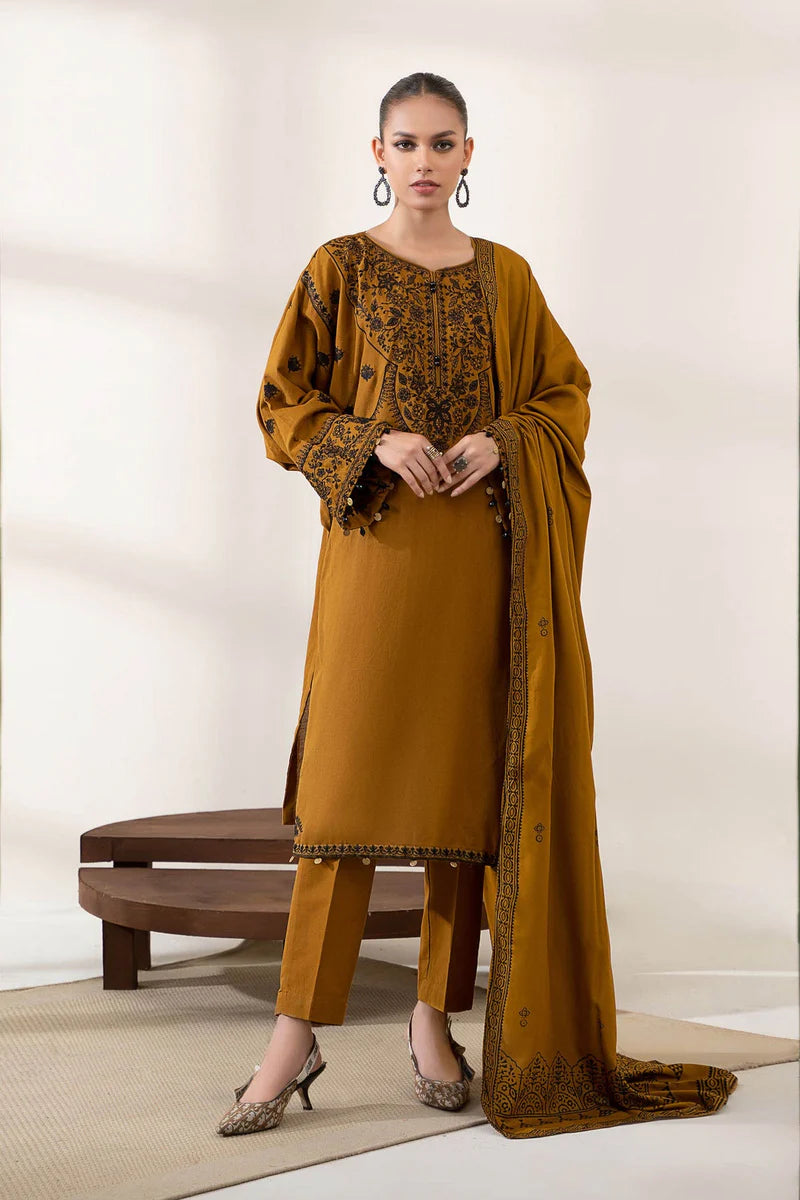 3PC EMBROIDERED DHANAK DRESS  WA-21 RP