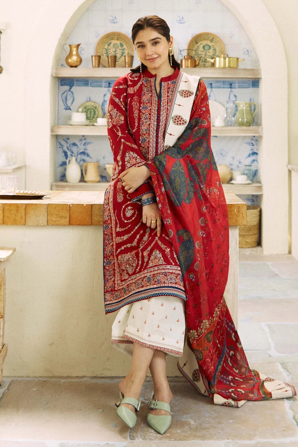 3PC EMBROIDERED DHANAK DRESS  WA-06 RP