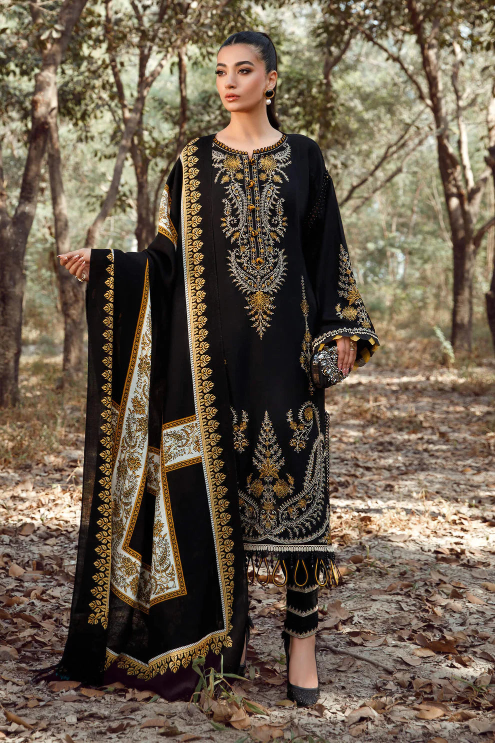 3PC EMBROIDERED DHANAK DRESS  WA-14 RP