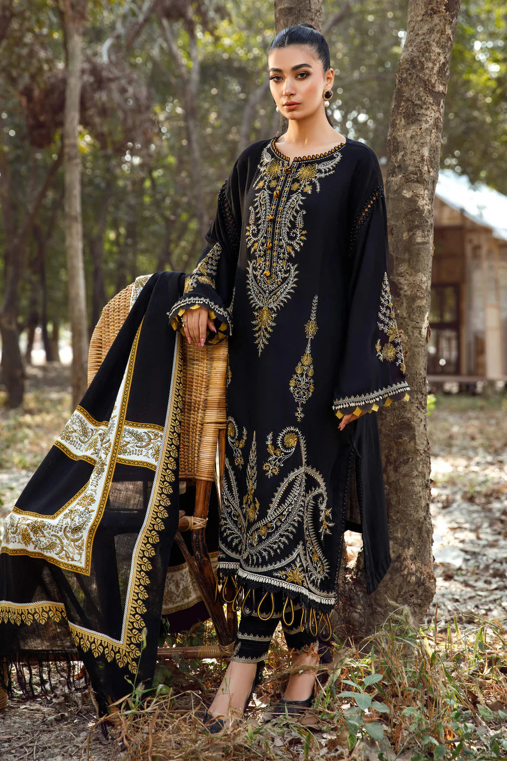 3PC EMBROIDERED DHANAK DRESS  WA-14 RP