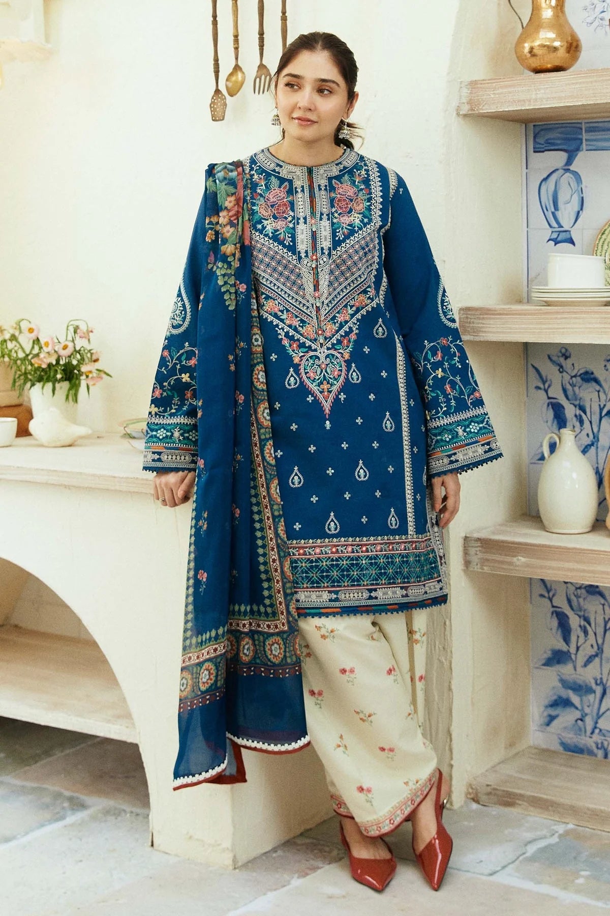 3PC EMBROIDERED DHANAK DRESS  WA-07 RP