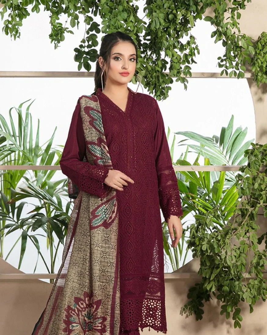 3PC EMBROIDERED DHANAK CHIKENKARI DRESS  WA-03 RP