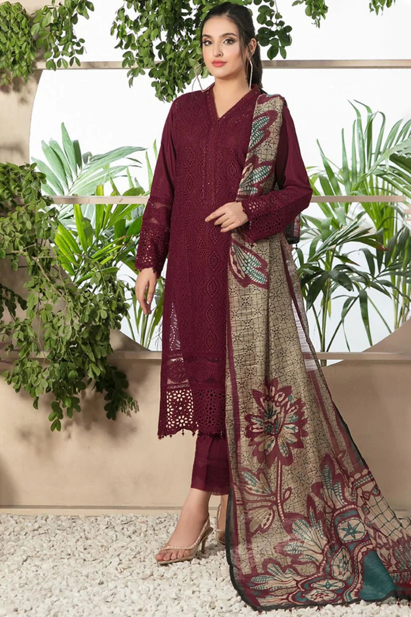 3PC EMBROIDERED DHANAK CHIKENKARI DRESS  WA-03 RP