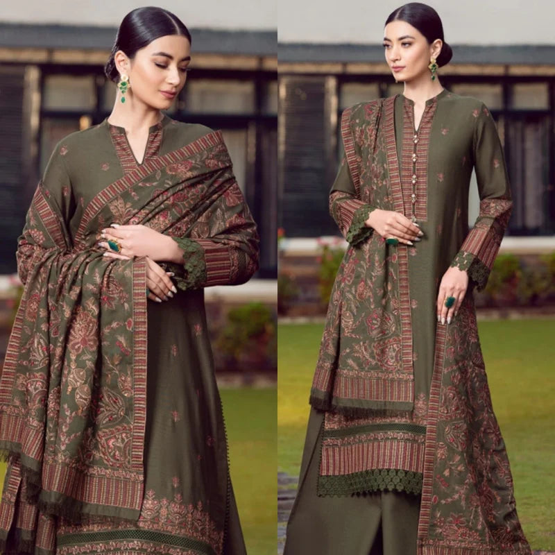 3PC EMBROIDERED DHANAK DRESS   WA-35 RP