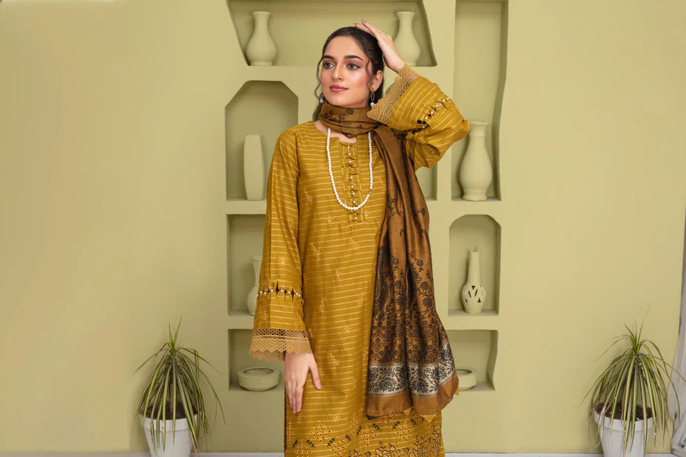 3PC EMBROIDERED KHADDAR DRESS  WA-82 RP