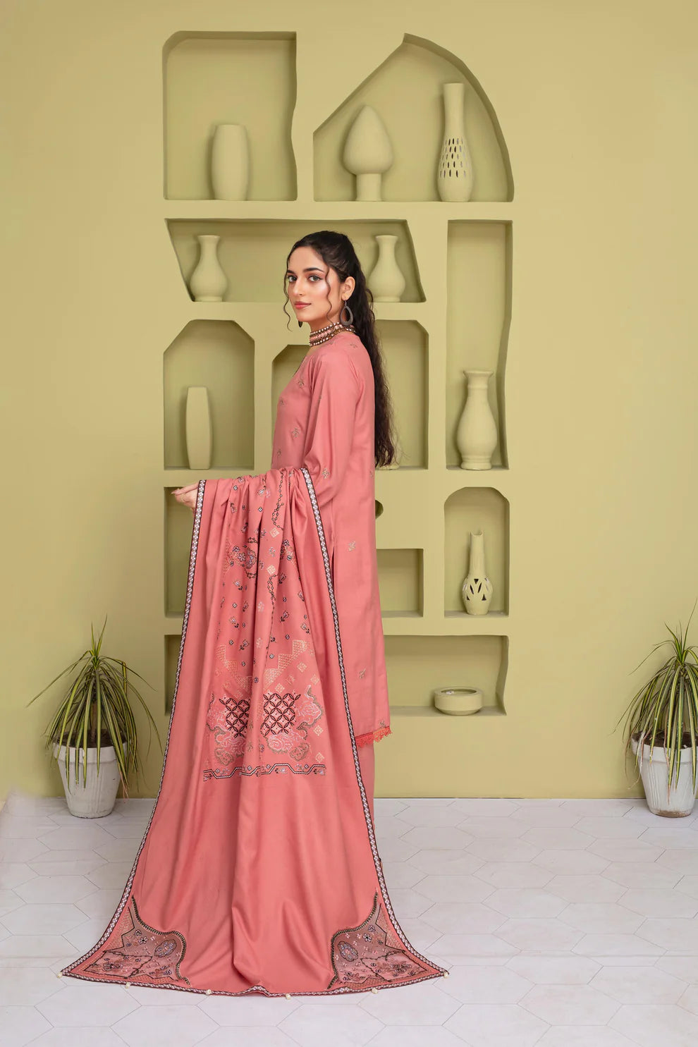 3PC EMBROIDERED DHANAK DRESS  WA-78 RP