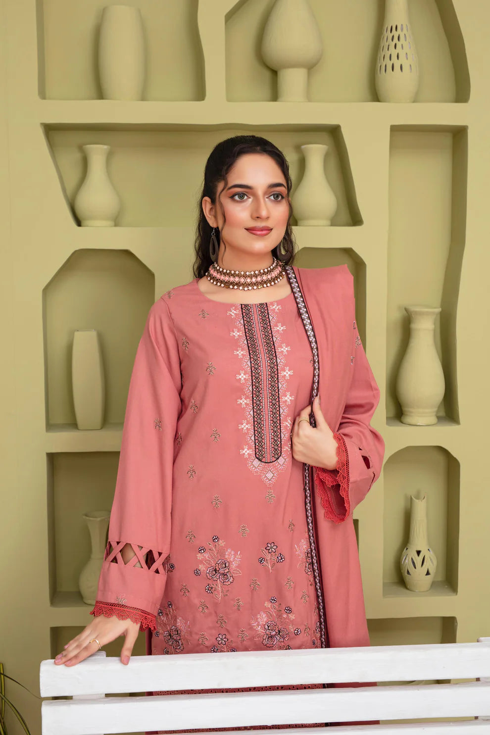 3PC EMBROIDERED DHANAK DRESS  WA-78 RP