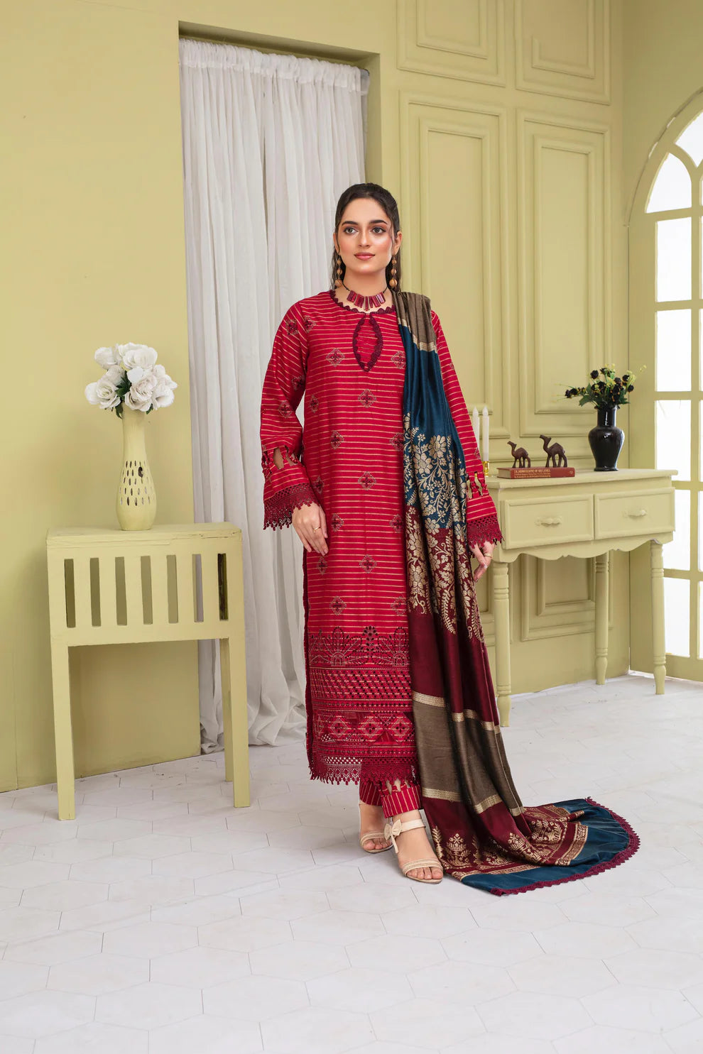 3PC EMBROIDERED KHADDAR DRESS  WA-80 RP