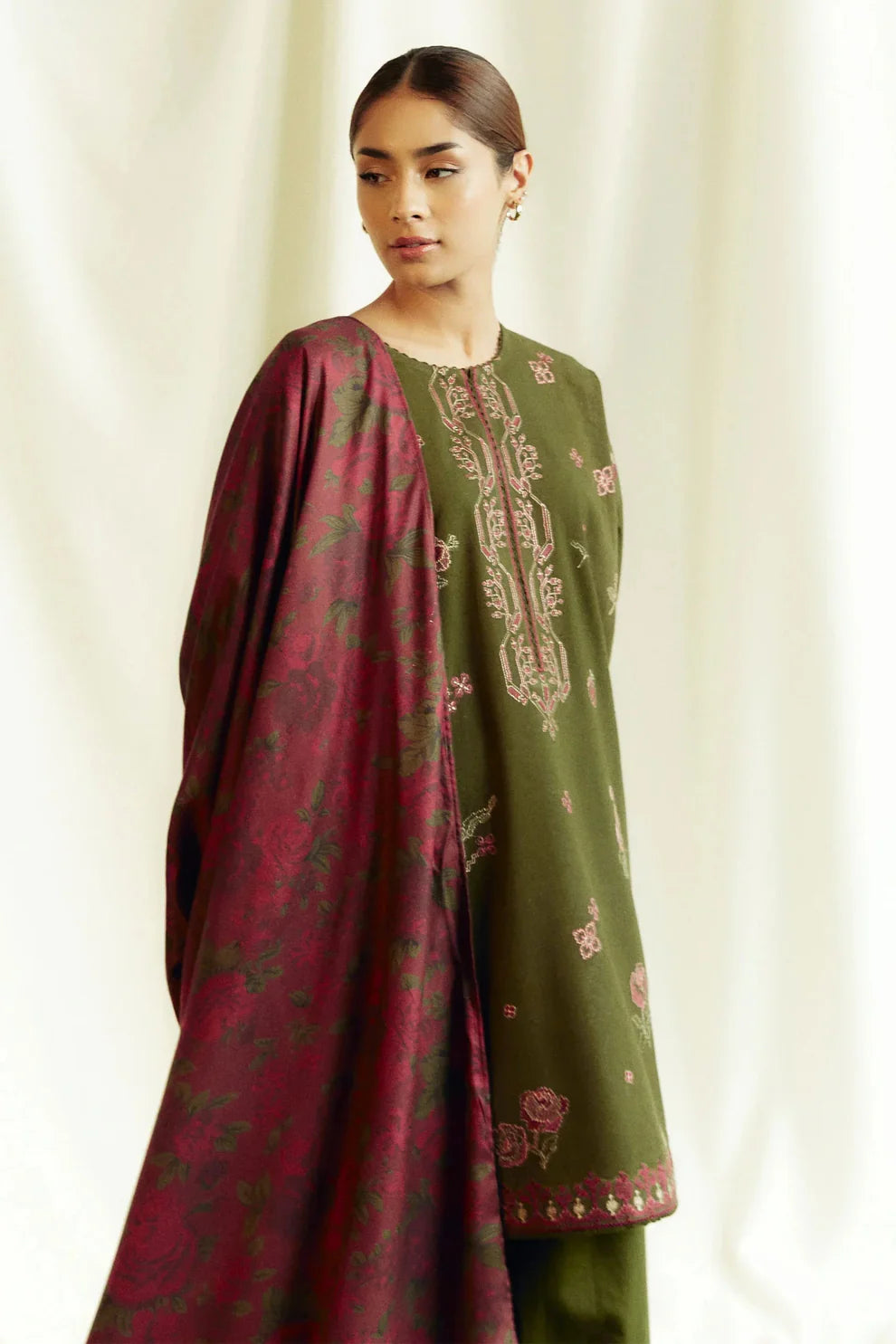 3PC EMBROIDERED DHANAK DRESS  WA-70 RP