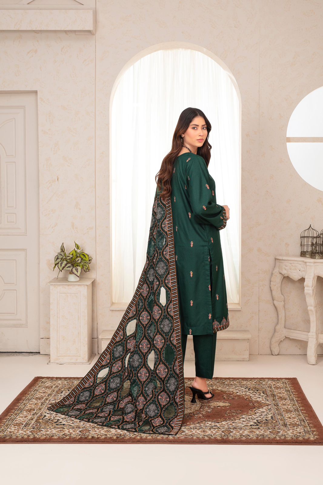 3PC EMBROIDERED DHANAK DRESS  WA-74 RP