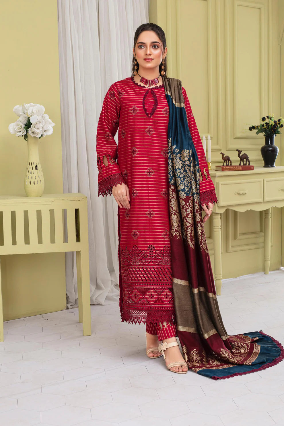 3PC EMBROIDERED KHADDAR DRESS  WA-80 RP