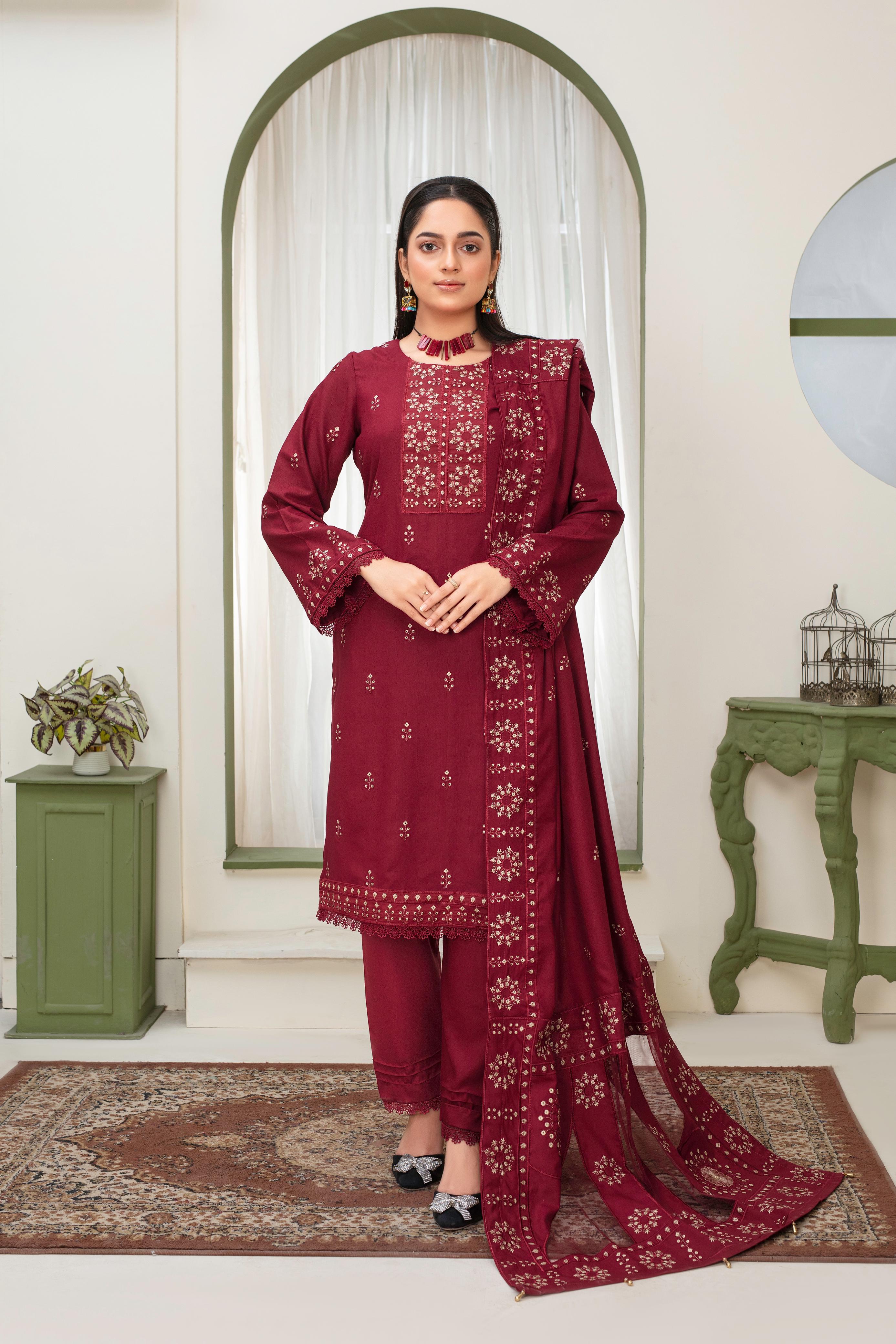 3PC EMBROIDERED DHANAK DRESS  WA-89 RP