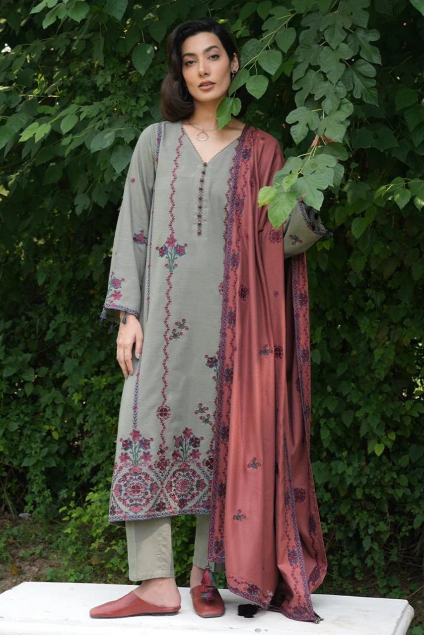 3PC EMBROIDERED DHANAK DRESS  WA-86 RP