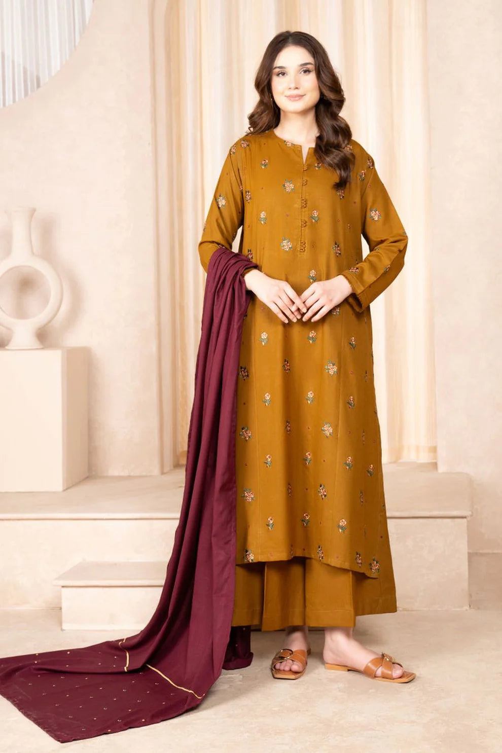 3PC EMBROIDERED DHANAK DRESS  WA-59 RP