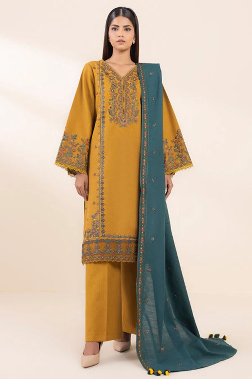 3PC EMBROIDERED DHANAK DRESS  WA-85 RP