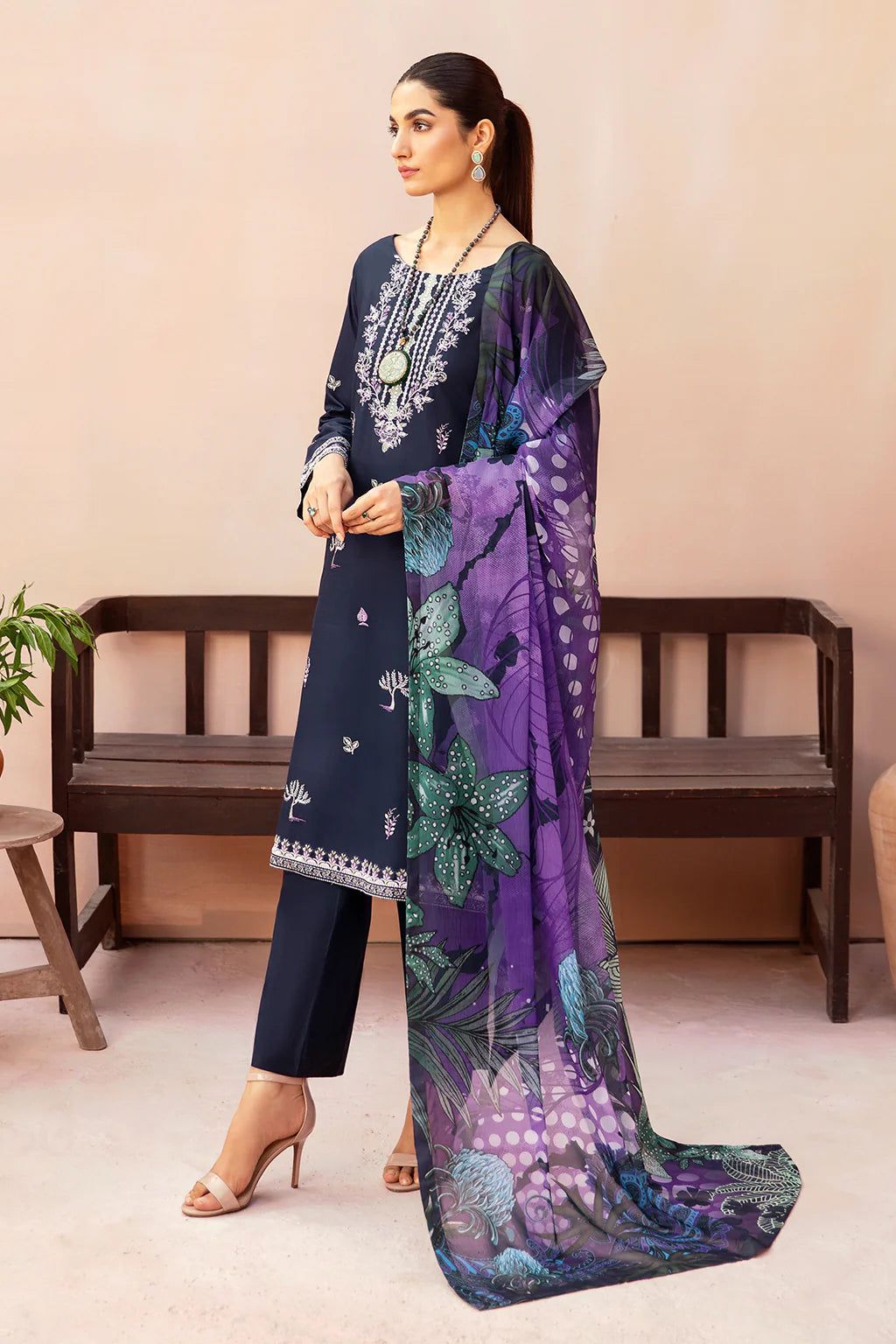 3PC EMBROIDERED DHANAK DRESS  WA-87 RP