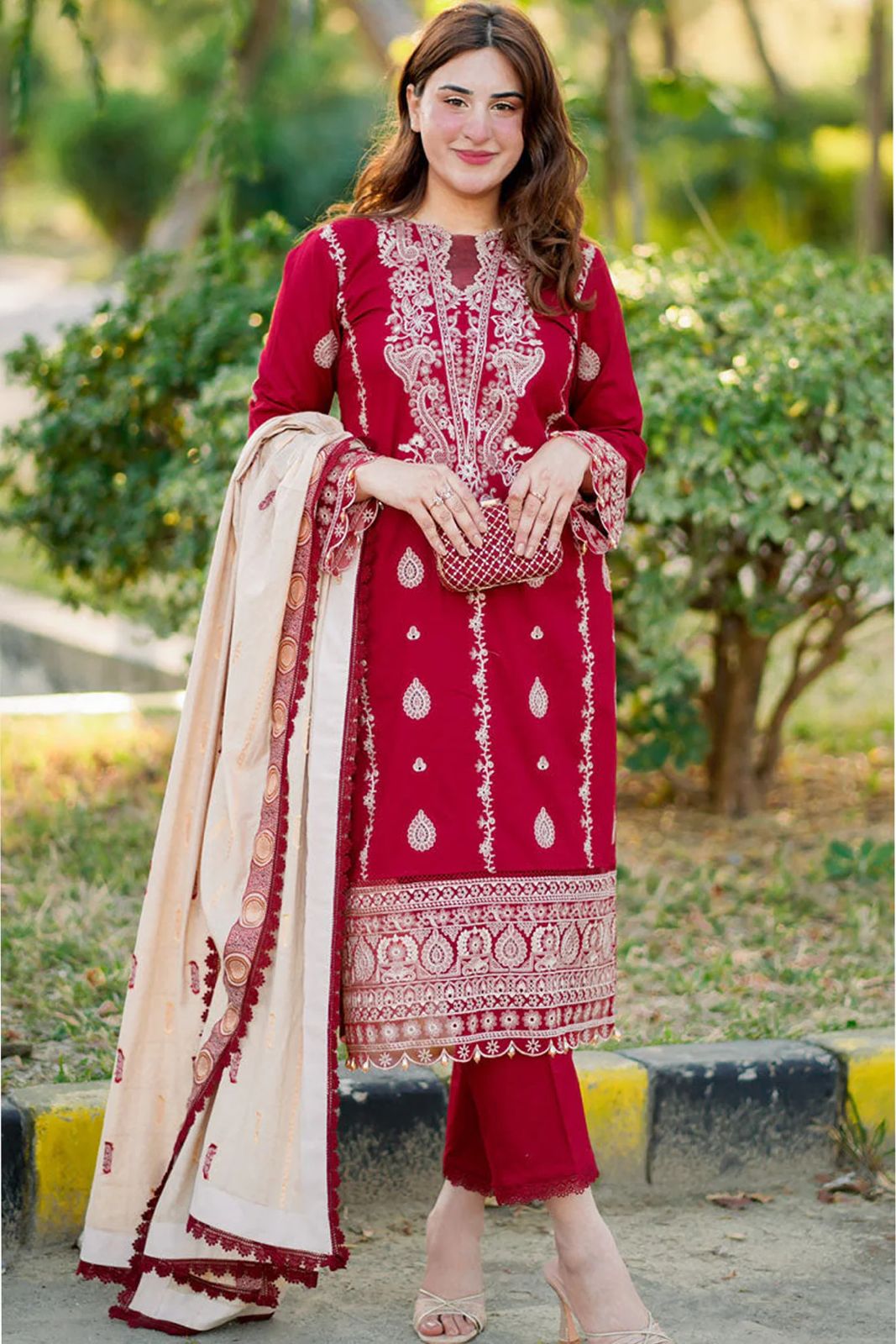 3PC EMBROIDERED KHADDAR DRESS  WA-16 RP