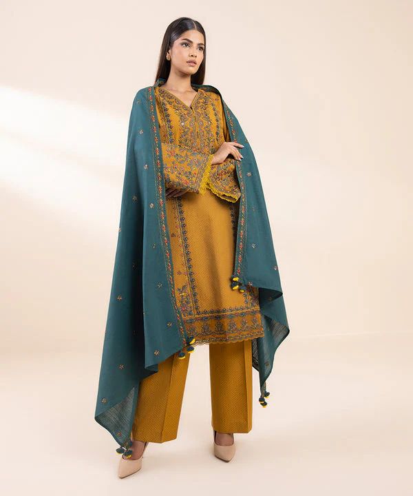 3PC EMBROIDERED DHANAK DRESS  WA-85 RP