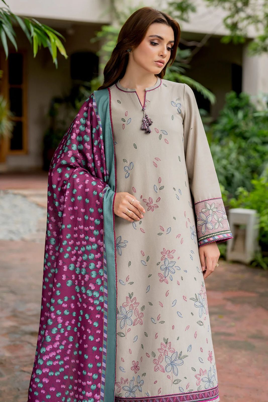 3PC EMBROIDERED DHANAK DRESS  WA-17 RP