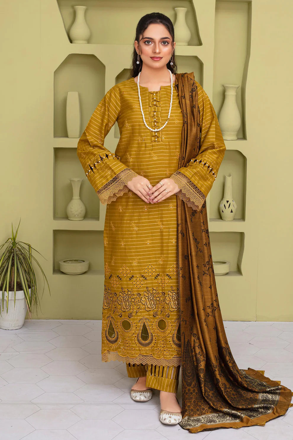 3PC EMBROIDERED KHADDAR DRESS  WA-82 RP