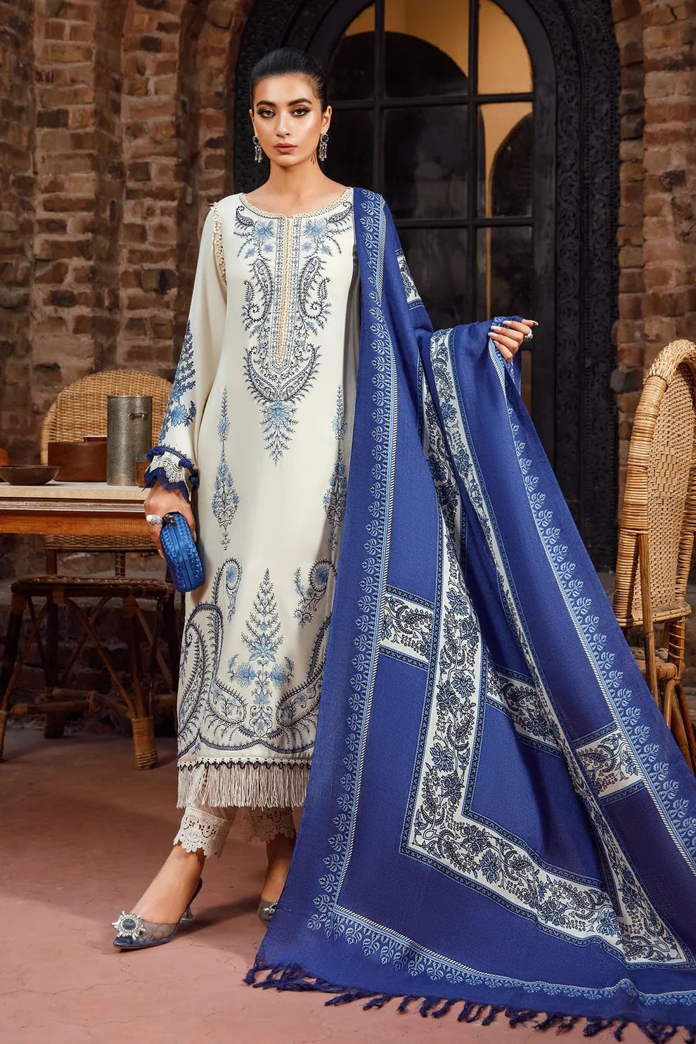 3PC EMBROIDERED DHANAK DRESS  WA-15 RP