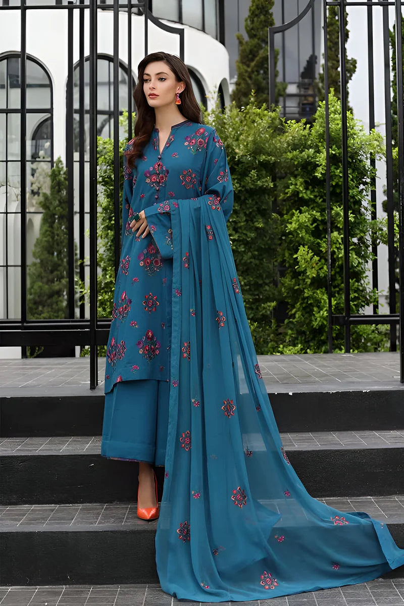 3PC EMBROIDERED DHANAK DRESS  WA-61 RP