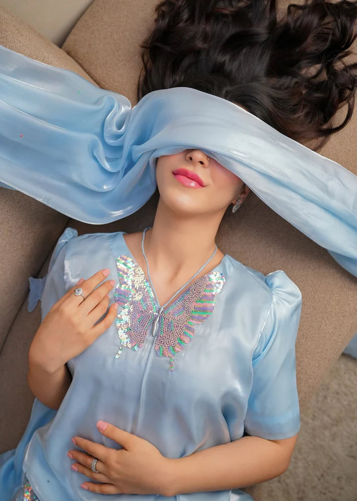Azure Bloom Sky Blue Premium Hemel Silk 3 Piece Suit by WEAR AGAIN