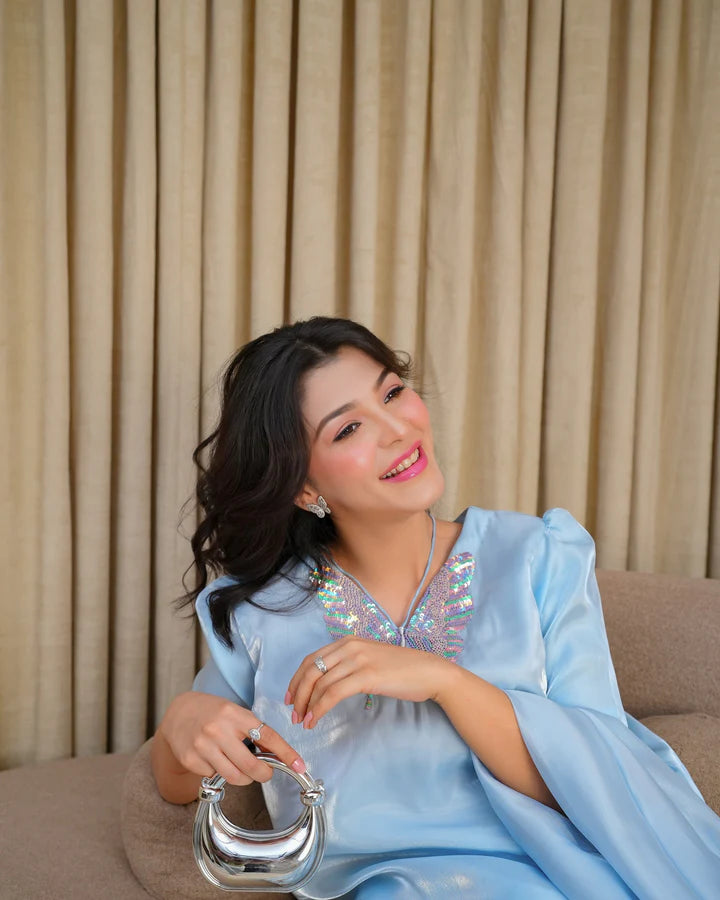 Side view of Azure Bloom Sky Blue 3 Piece Suit by WEAR AGAIN